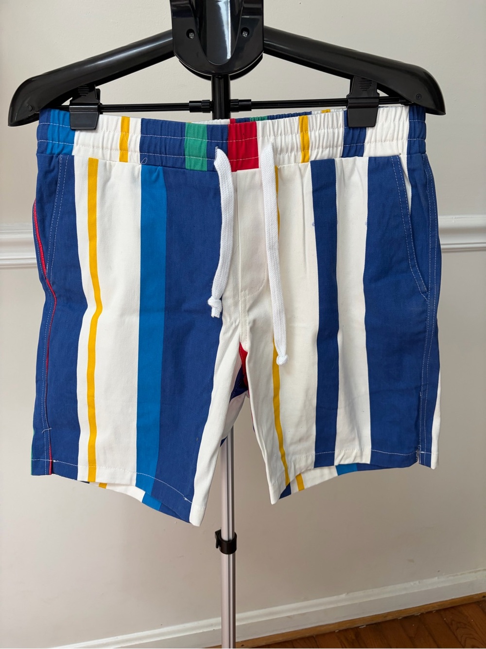 Striped Blue & White Men's Swim Trunks